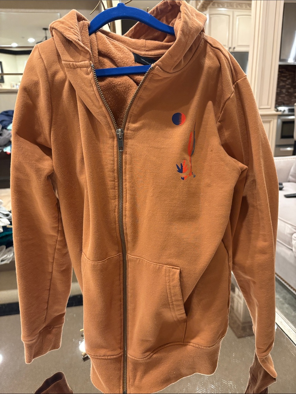 Treasure & Bond Kids Zip-Up Hoodie in Rust Orange with Small Graphic